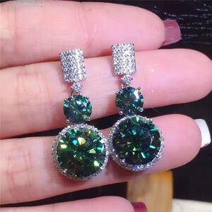 S925 VVS 12CT Certified Moissanite Pass Test Brilliant Cut Wedding Drop Earring